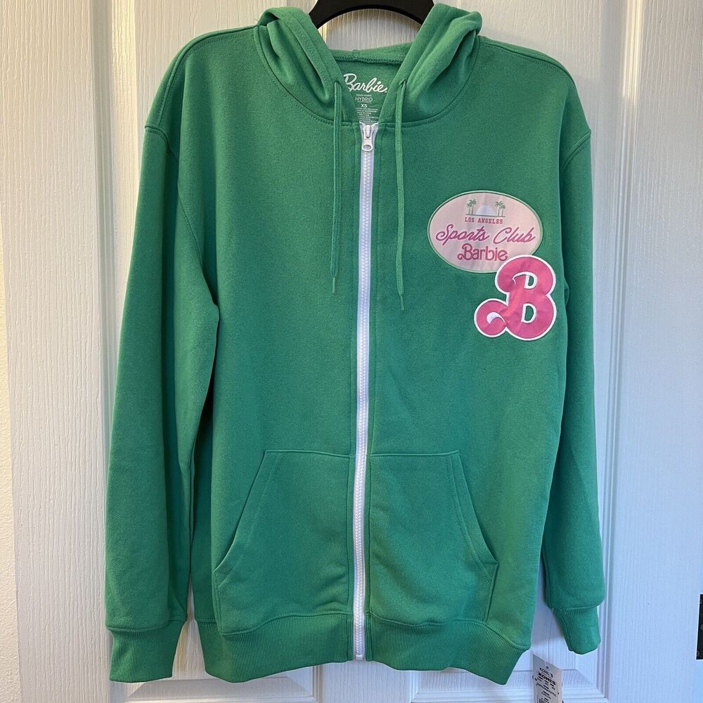 Barbie Hybrid Apparel Zip Hoodie Sweatshirt Women's XS‎ Kelly Green Barbie-Core